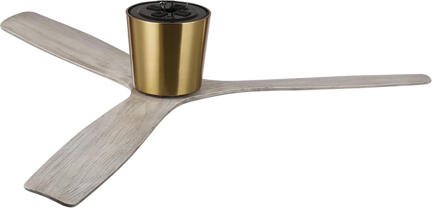 54' Modern Flush Mount Ceiling Fan with Remote, Gold Ceiling Fan with Solid Wood Blades, Low Profile Reversible DC Ceiling Fan for Bedroom, Living Room, Japandi, Coastal & Modern Organic Interiors
