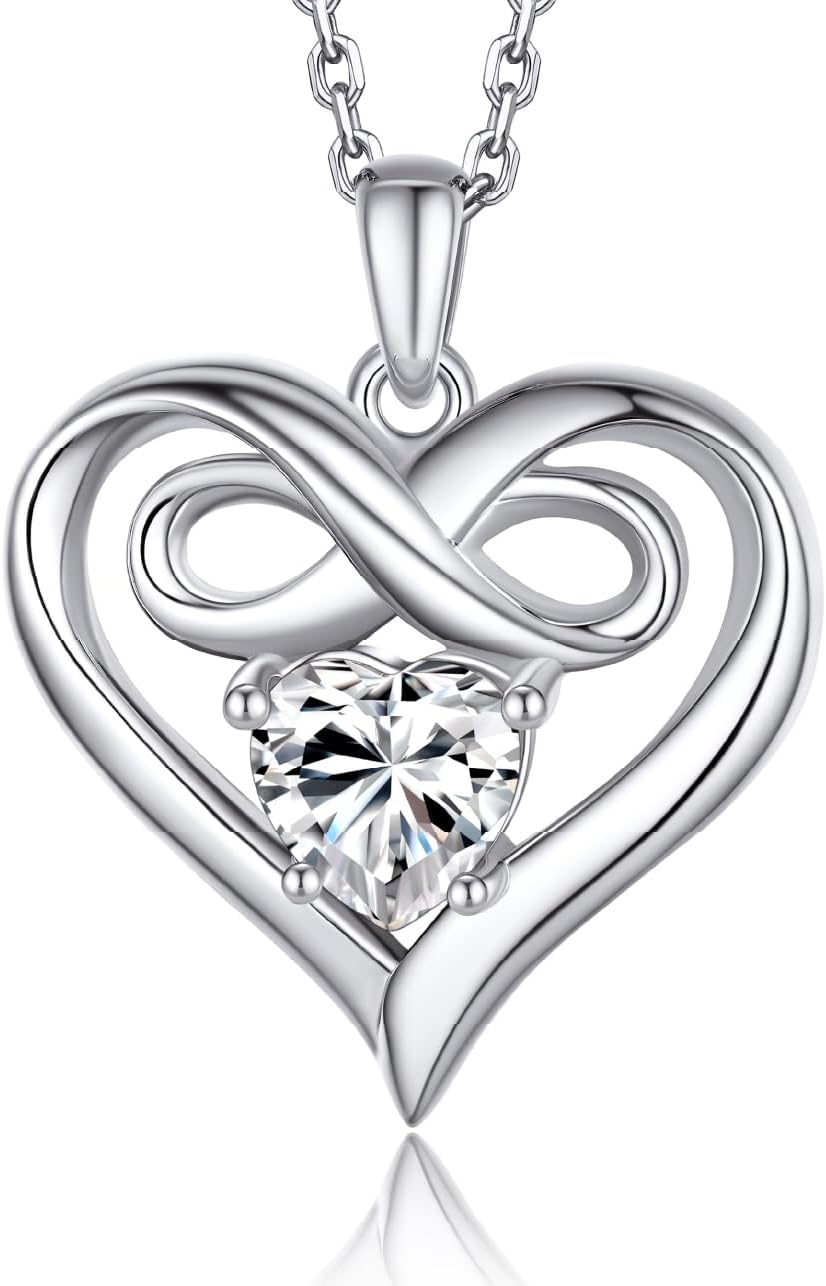 MomentWish Heart Necklace for Women, Jewelry Gifts for Her, D Color VVS1 Moissanite Necklace in 925 Sterling Silver, Infinity Pendent for Birthday Anniversary Mother's Day