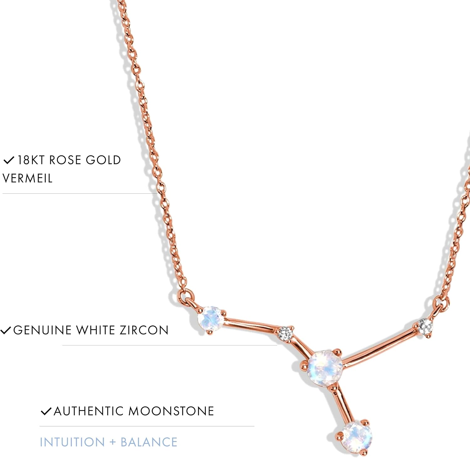 Moon Magic Moonstone Zodiac Necklaces for Women | Constellation Necklace 925 Sterling Silver | 18k Rose and Yellow Gold Zodiac Sign Pendants | Authentic Real Dainty Moon Stone Jewelry for Women