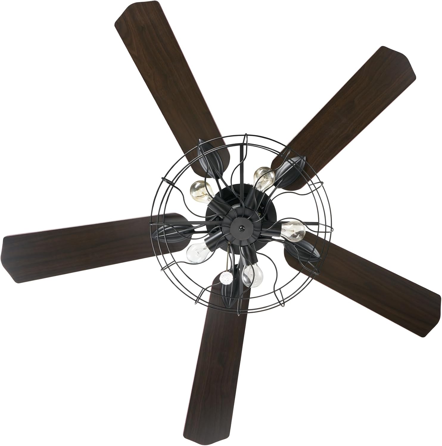 52Inch Industrial Ceiling Fan with Light, Vintage Metal Cage Ceiling Fans Reversible Retro 5 Wood Blades Remote 3 Speeds Timer Light Fixture for Living Room Farmhouse Dining Room Kitchen
