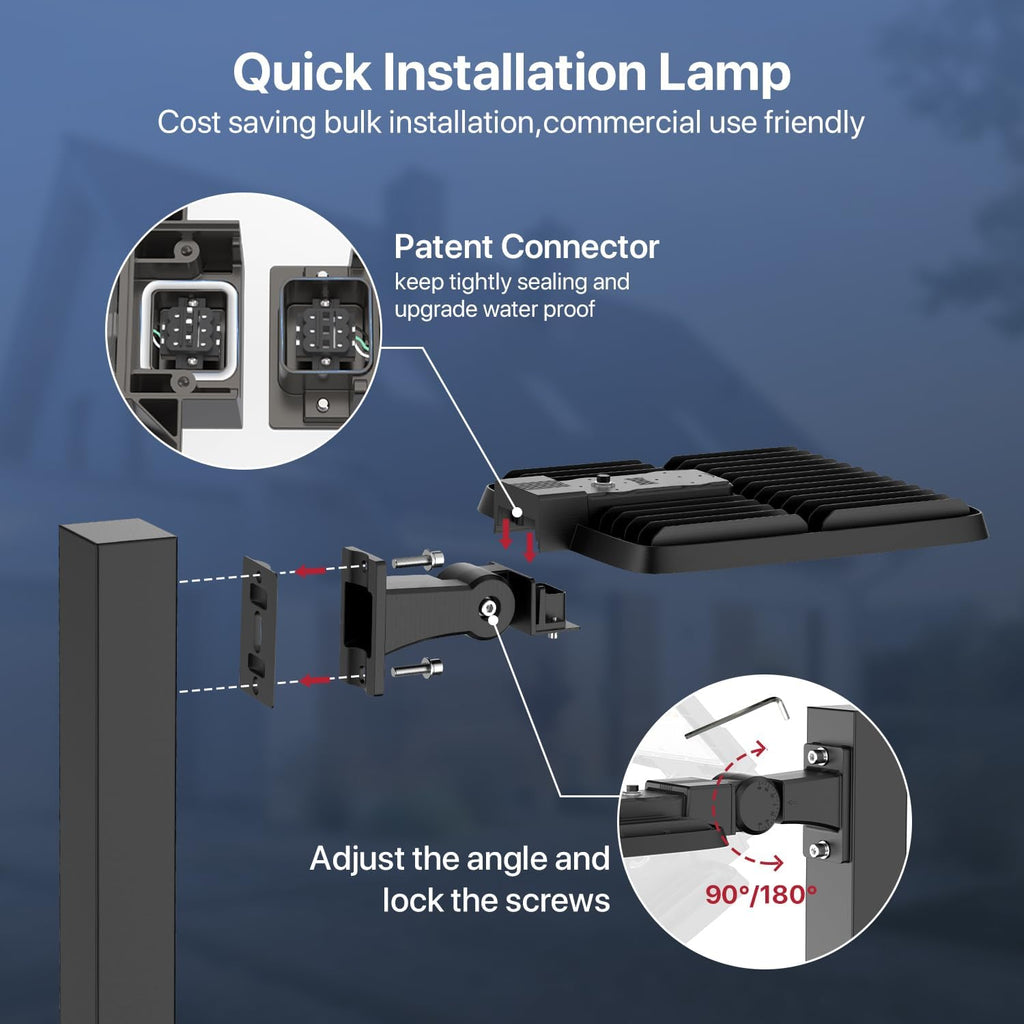 Kifflux LED Parking Lot Light Outdoor 300W 2Pack, AC120V Shoebox Lights 5000K Dusk to Dawn LED Outdoor Light Wall Mount Exterior Flood Light Commercial Area Lighting for Parking Lot