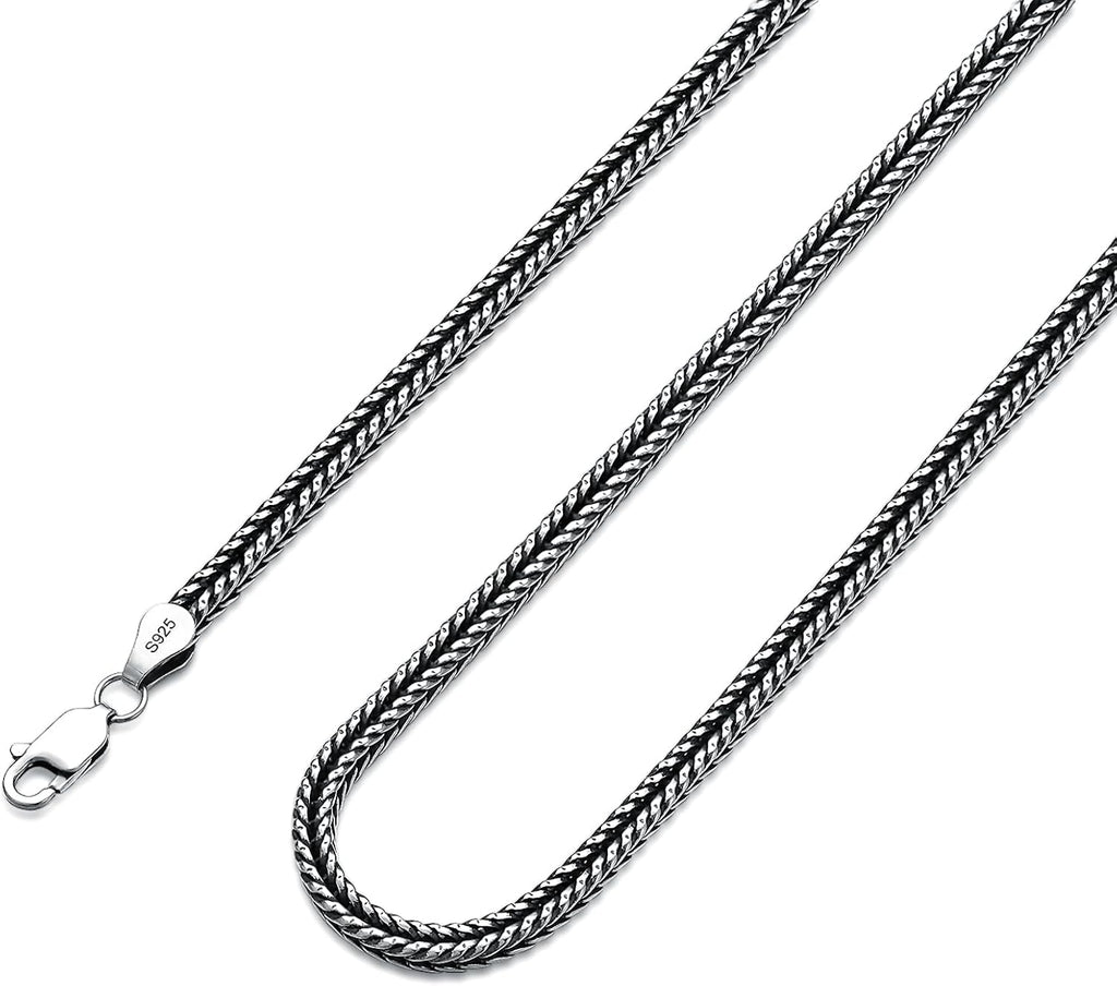 Franco Chain Sterling Silver Foxtail Necklace for Men 2mm 3mm Diamond Cut Chain for Men Women