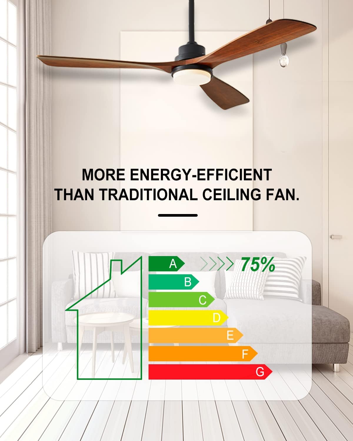 Modern Ceiling Fans with Lights, 3 Wood Fan Blades, 52' Black with Remote Control, Noiseless Reversible DC Motor for Bedroom/Living Room/Study/Patio