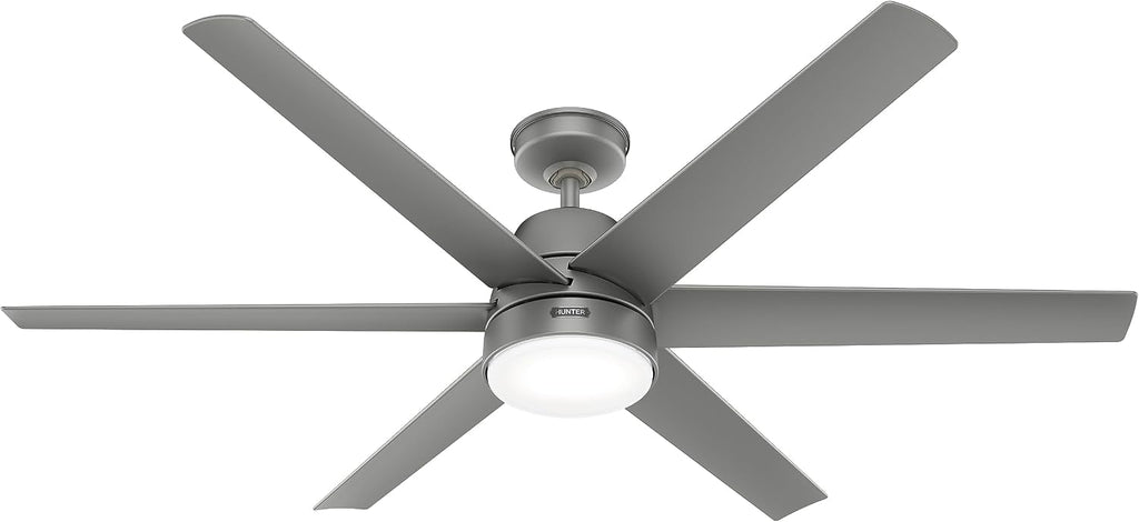Hunter Fan 60 inch Casual Matte Silver Indoor/Outdoor Ceiling Fan with Lights for Patio, Farmhouse, Bedroom, Living Room/Family Room, Dining Room, Kitchen, Office (Renewed)