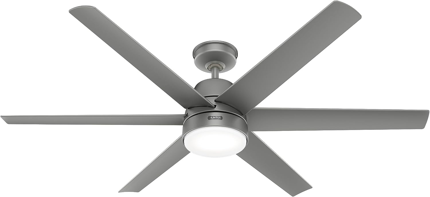 Hunter Fan 60 inch Casual Matte Silver Indoor/Outdoor Ceiling Fan with Lights for Patio, Farmhouse, Bedroom, Living Room/Family Room, Dining Room, Kitchen, Office (Renewed)