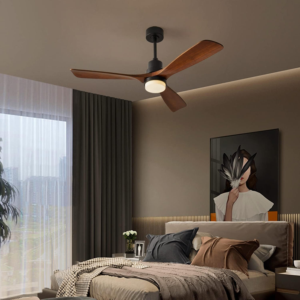 Ceiling Fans with Lights, 60' Wood Ceiling Fan with Remote Control, 3 Walnut Fan Blades Reversible Quiet DC Motor 6 Speeds Timing Farmhouse Ceiling Fan for Bedroom/Living Room/Study/Porch