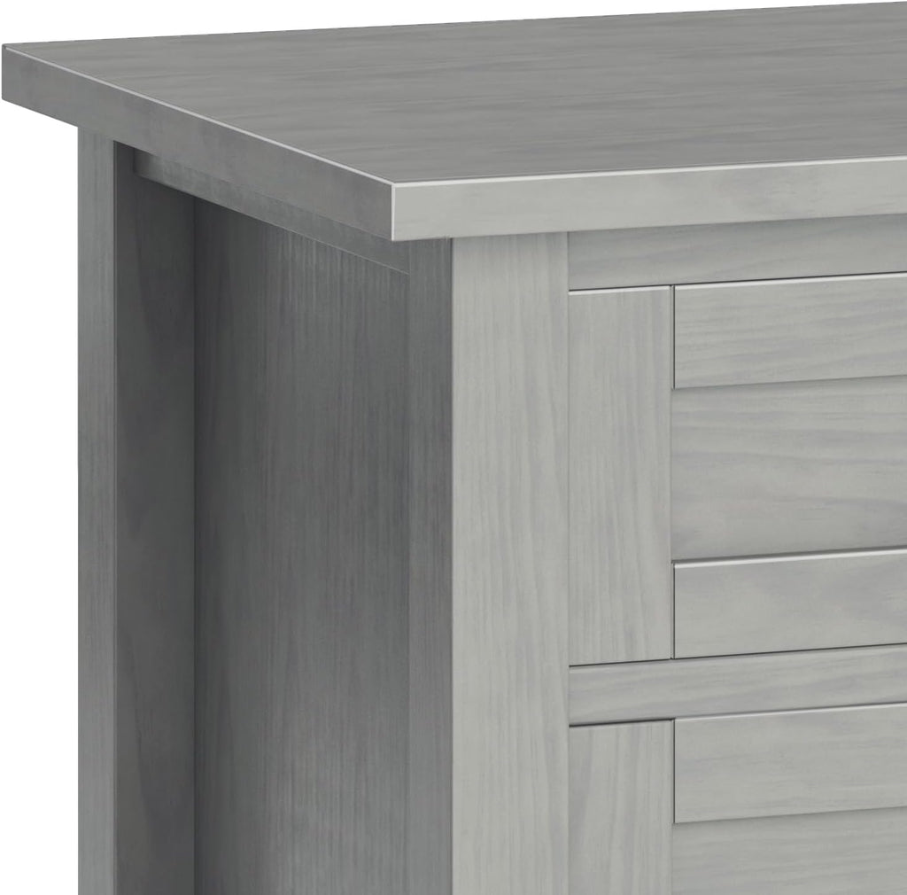 SIMPLIHOME Warm Shaker Bedside Table - 24 inch Wide Solid Wood Nightstand in Fog Grey, Transitional Bedroom Side or End Table with 2 Drawers, Open Shelf Storage and Brushed Nickel Hardware