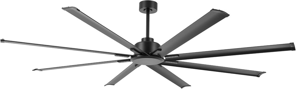 LEDLUX 84' Ceiling Fan No Light, Reversible DC Motor, 6 Speed Remote Control, Industrial 8 Aluminum Blades with 3 Downrods for Home or Commercial, Living Room/Warehouse Black