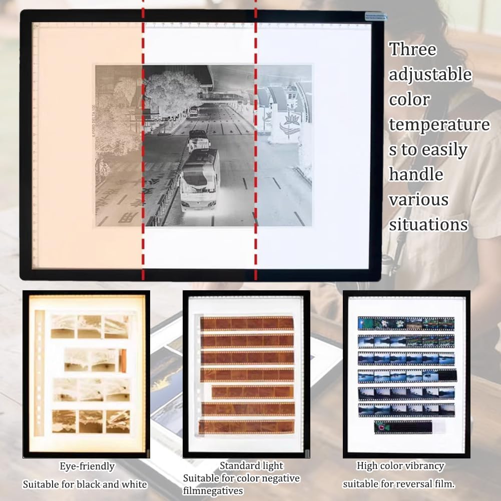 Portable Led Slide Viewer Light Box, Old Film Negative Scanner, Three Color Temperatures Adjustable, Ultra Thin Light Pad, Adjustable Brightness, Rechargeable, Long Standby Time, Comes with Stand