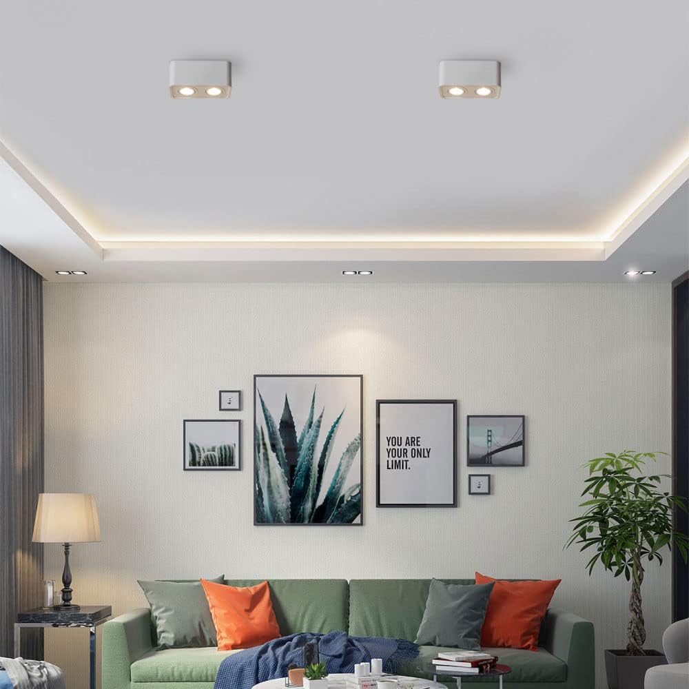 Led Double-Headed Spotlights, Bright Spotlights, Household Square COB Thickened Lights, Non-Open Nordic Grille Lights, Corridor Aisle Lights (Color : White 2 * 7w, Size : White Light)
