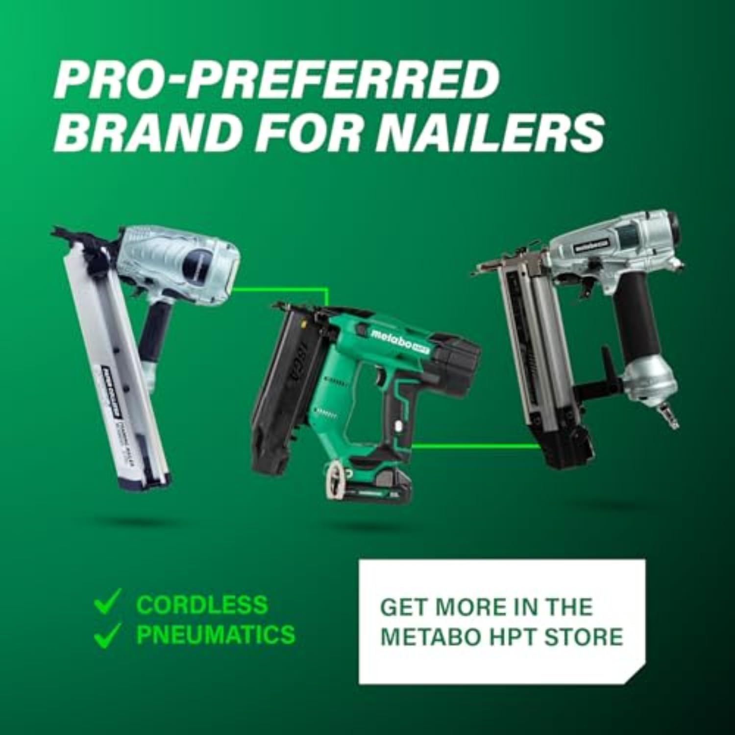 Metabo HPT Flooring Stapler, Pro-Preferred Pneumatic Power Nailers in Flooring Tools, Power Stapler with Detachable Long-Reach Handle, 15.5 Gauge, 1/2' Staples, Length 1' to 2', N5010AB