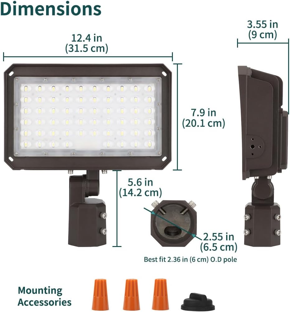 kadision 200W LED Flood Light with Dusk-to-Dawn Photocell, 200W/150W/100W Adjustable 26000lm 5000K 100-277V IP65 Waterproof, Slip Fitter Mount LED Parking Lot Light, ETL Listed