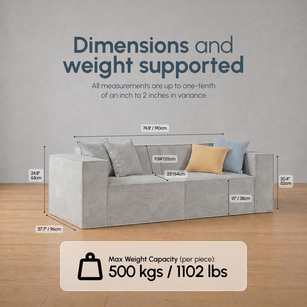 ROVE LAB Love Seat Sofa in a Box, No Assembly, Deep Seat and Comfy, Modular Sofa, Spill-Proof Fabric, Modern Small Couch for Living Room Loveseats, Bedroom, Apartment, Home Office (Platinum Grey)