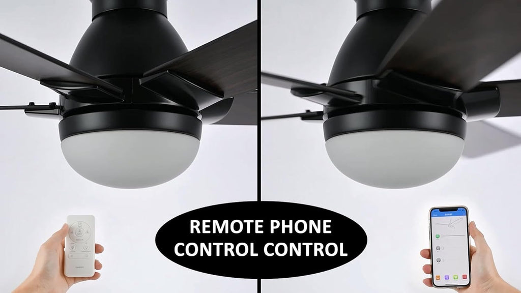 CEME Smart Ceiling Fans with Lights Flush Mount 52', 3 Light Colors Dimmable, 10 Speeds DC Ceiling Fan with Remote, Outdoor Ceiling Fan Compatible with Alexa, Siri & Google Home, Black & Dark Walnut