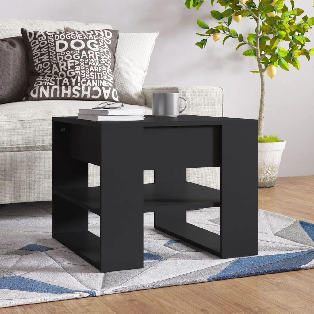 Simple Design Coffee Table with Storage Shelf, Living Room Side End Table for Home, Office, Black 21.9'x21.7'x17.7' Engineered Wood,-307