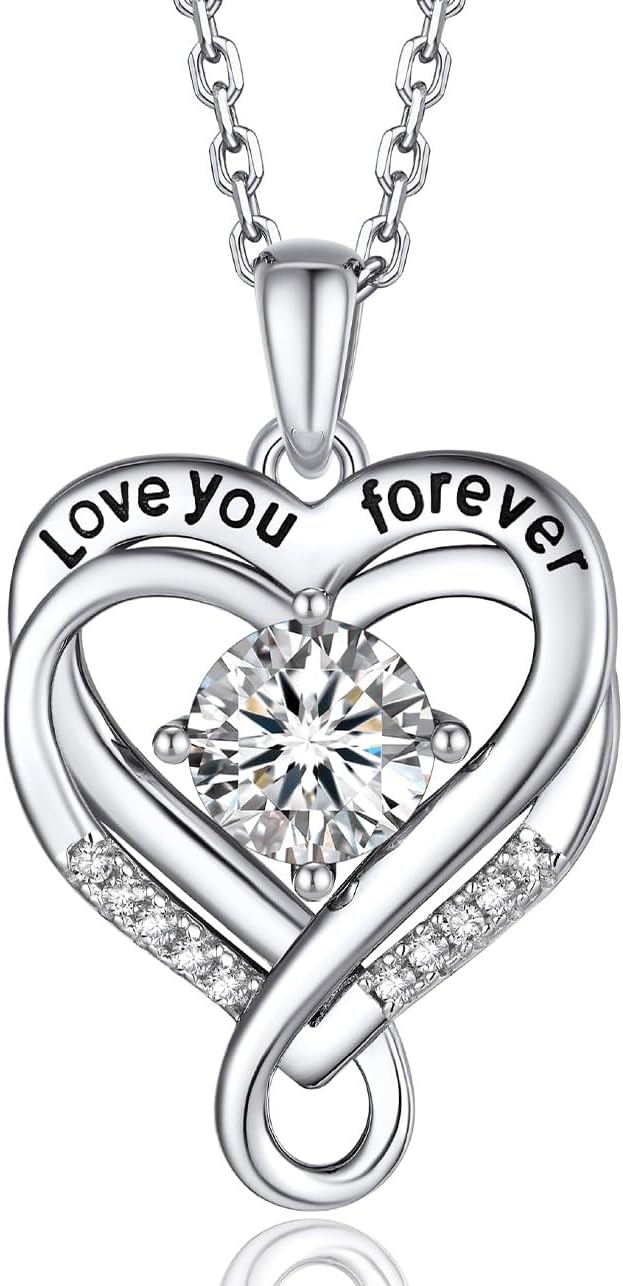MomentWish Heart Necklace for Women, Jewelry Gifts for Her, D Color VVS1 Moissanite Necklace in 925 Sterling Silver, Infinity Pendent for Birthday Anniversary Mother's Day