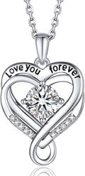MomentWish Heart Necklace for Women, Jewelry Gifts for Her, D Color VVS1 Moissanite Necklace in 925 Sterling Silver, Infinity Pendent for Birthday Anniversary Mother's Day