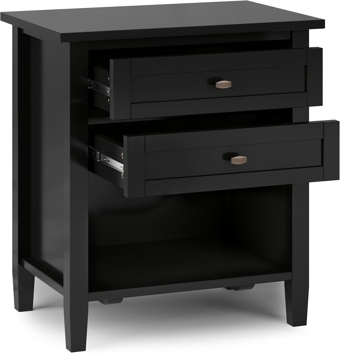 SIMPLIHOME Warm Shaker Solid Wood 24 inch Wide Transitional-Style Bedside Nightstand Tables in Black for the Living Room and Bedroom (Set of 2)