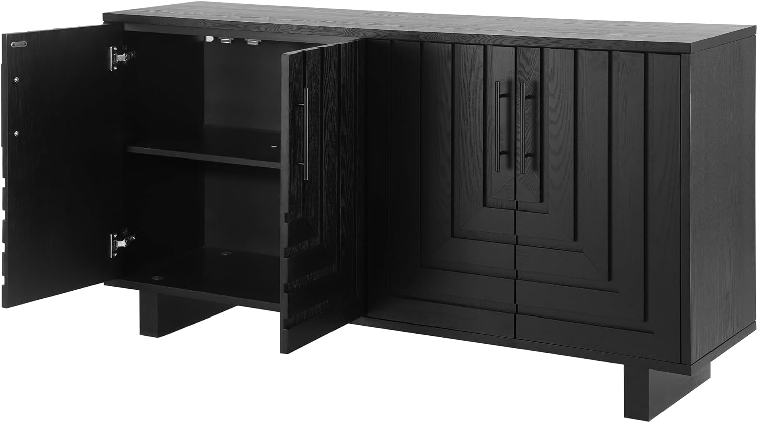 Christopher Knight Home Guke Modern Wooden Kitchen Sideboard Cabinet with Metal Handles, Rectangular Living Room Storage Cabinet with Shelves, Spacious Dining Room Cupboard with 4 Doors, Black