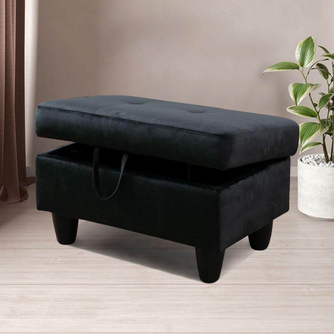 Ottoman Storage Ottoman Bench Flannel Footrest Footstool with Hinged Lid for Living Room, Bedroom, Entryway, Black, 28.5'X19'X17.5'