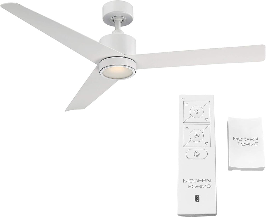 Modern Forms Lotus Indoor and Outdoor 3-Blade Smart Ceiling Fan 54in Matte White with 2700K LED Light Kit and Remote Control, (FR-W1809-54L-27-MW)