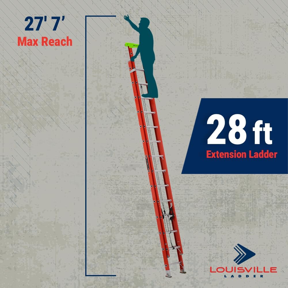 Louisville Ladder 20-foot Fiberglass Extension Ladder, 300-Pound Load Capacity, Type IA, L-3022-28PT