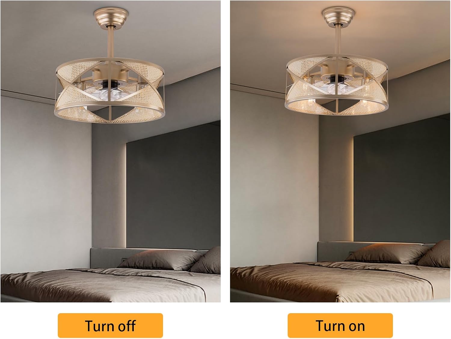 Caged Fandelier Ceiling Fan with Light, with Remote Control & 6 Speed Regulation, Farmhouse Rustic Bladeless Chandelier Retro Lighting Fixture Bedroom, Living Room, Dining Room, Kitchen, Commercial