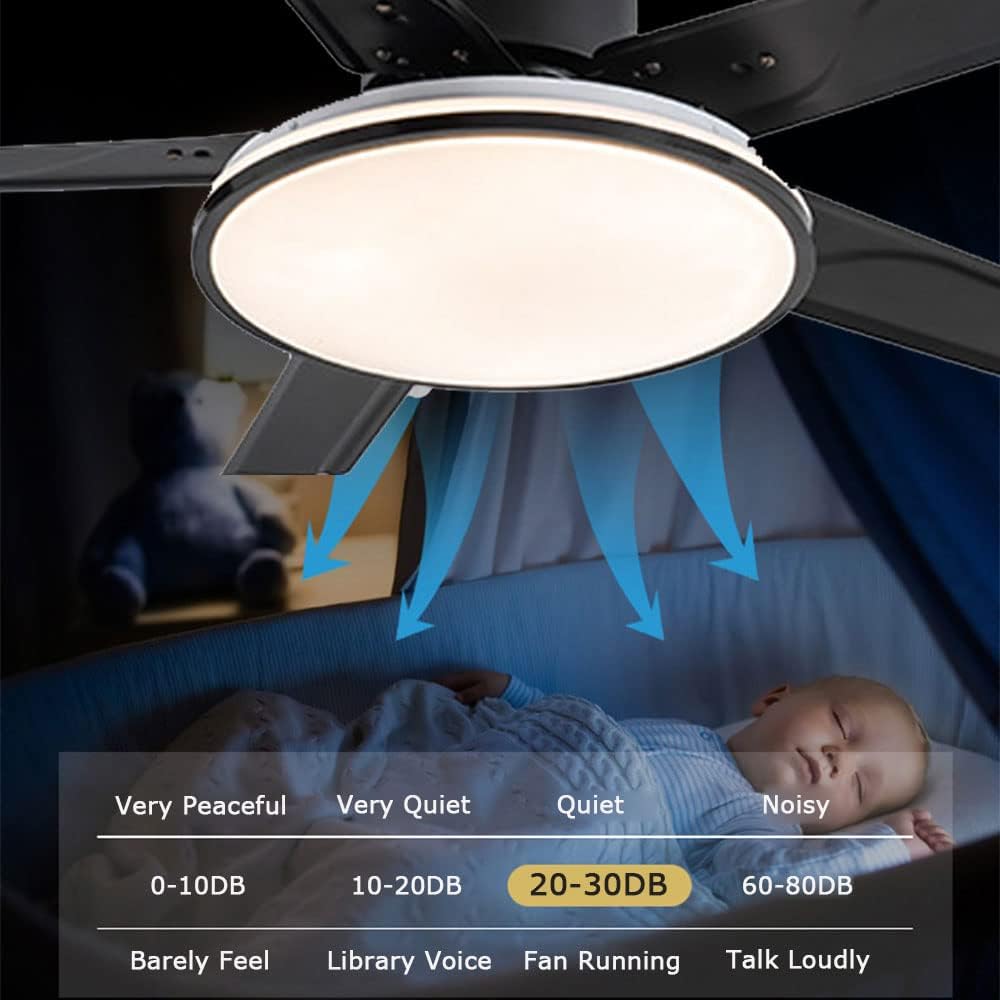 Flush Mount Ceiling Fans with Lights and Remote Smart 3 Color Dimmable Fan Light 42 Inch Iron Ceiling Fan Light LED Bedroom Mute Ceiling Fan Outdoor Ceiling Fans for Patios