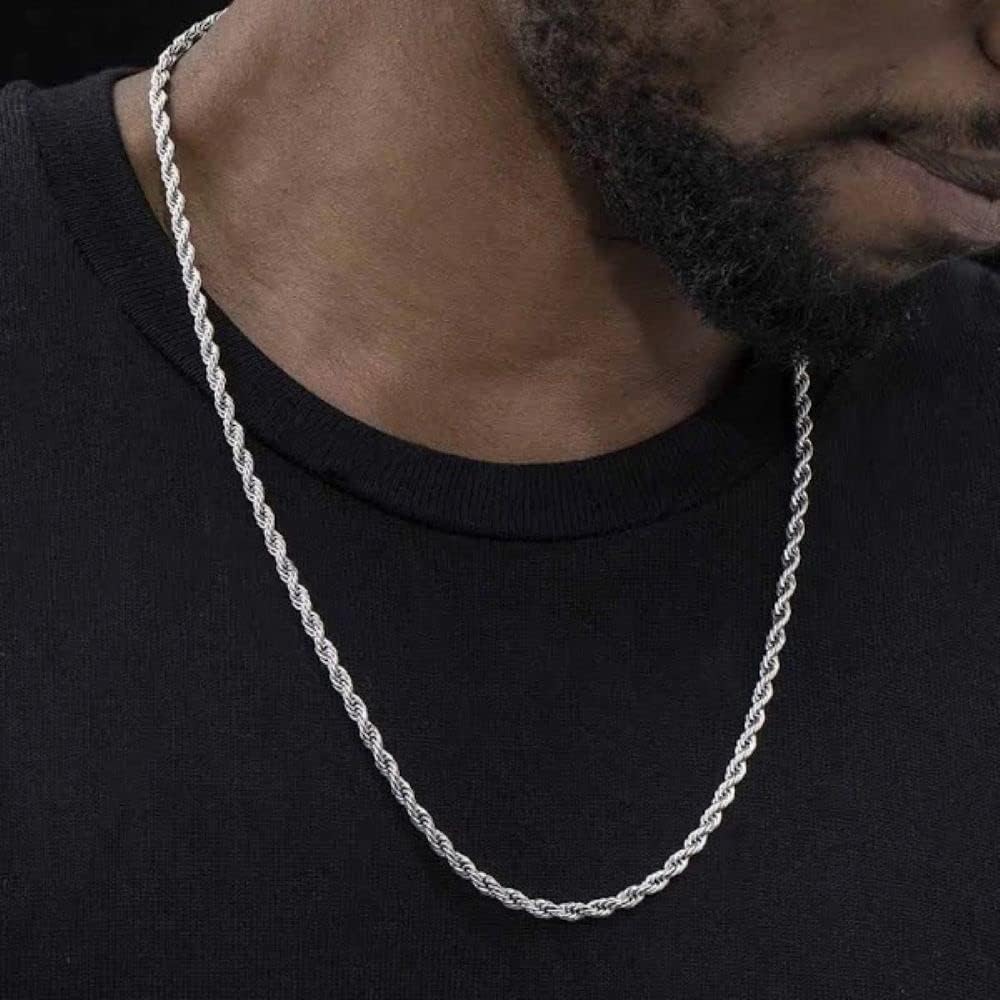 ARGENTO REALE Sterling Silver Diamond Cut Rope Chain Necklace, 1MM 2MM 3MM 4MM 5MM 6MM 7.5MM Braided Rope Chain Necklace, 925 Sterling Silver Necklace