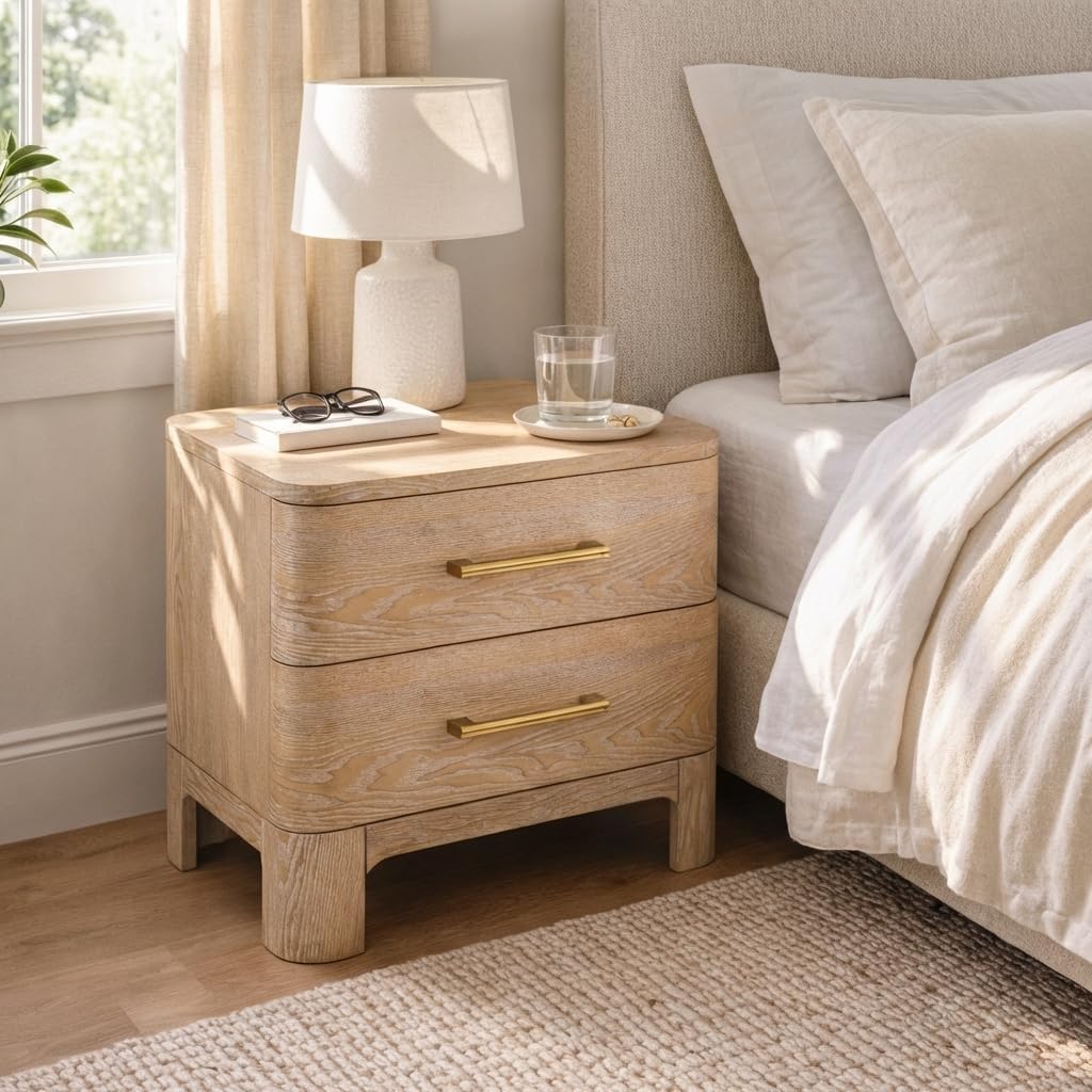 Christopher Knight Home Egbert Modern Nightstand with Drawers, Wooden Small Night Stand with Rounded Corners Design, Bedside Table/End Table for Bedroom, Multipurpose Storage Cabinet, Natural