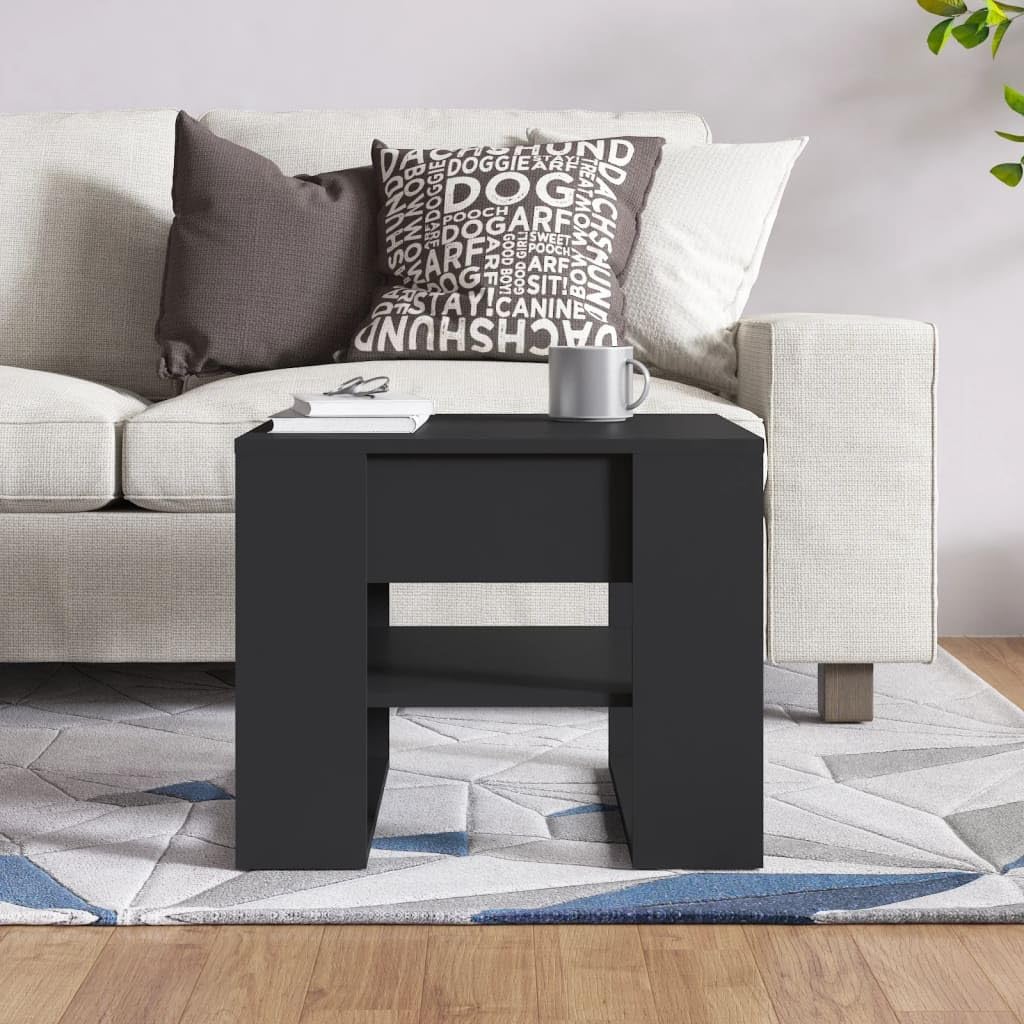 Simple Design Coffee Table with Storage Shelf, Living Room Side End Table for Home, Office, Black 21.9'x21.7'x17.7' Engineered Wood,-307