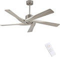 WINGBO 54' ABS DC Ceiling Fan No Light, 5 Blade Wood Grain ABS Ceiling Fan with Remote, 6-Speed Reversible DC Motor, Ceiling Fans without Light for Kitchen Bedroom Living Room, Antique Nickel and Grey