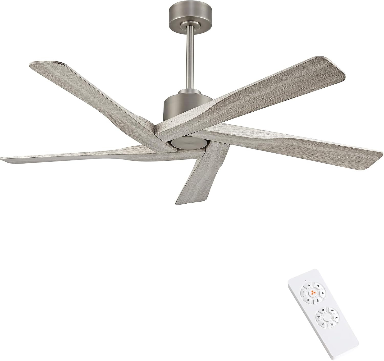 WINGBO 54' ABS DC Ceiling Fan No Light, 5 Blade Wood Grain ABS Ceiling Fan with Remote, 6-Speed Reversible DC Motor, Ceiling Fans without Light for Kitchen Bedroom Living Room, Antique Nickel and Grey