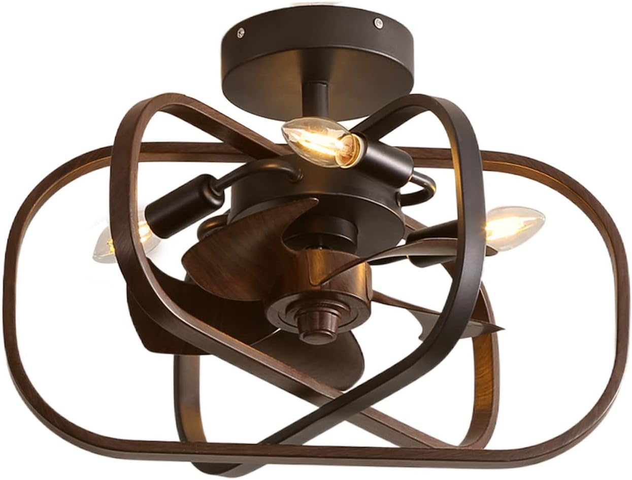 Chandelier,Retro Ceiling Fans with Lights and Remote Metal Cage Fan Chandeliers Ceiling Light Quiet DC Reversible 6 Speed Industrial Ceiling Fan with Lighting Winter Summer Pattern
