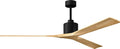 Matthews NKXL-BK-LM-72 Nan XL Damp Rated 72' Ceiling Fan with Remote and Wall Control, 3 Solid Wood Blades, Silent DC Motor, Matte Black with Light Maple Tone