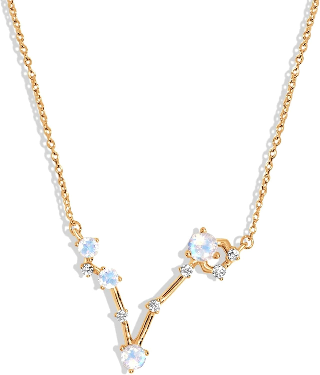 Moon Magic Moonstone Zodiac Necklaces for Women | Constellation Necklace 925 Sterling Silver | 18k Rose and Yellow Gold Zodiac Sign Pendants | Authentic Real Dainty Moon Stone Jewelry for Women