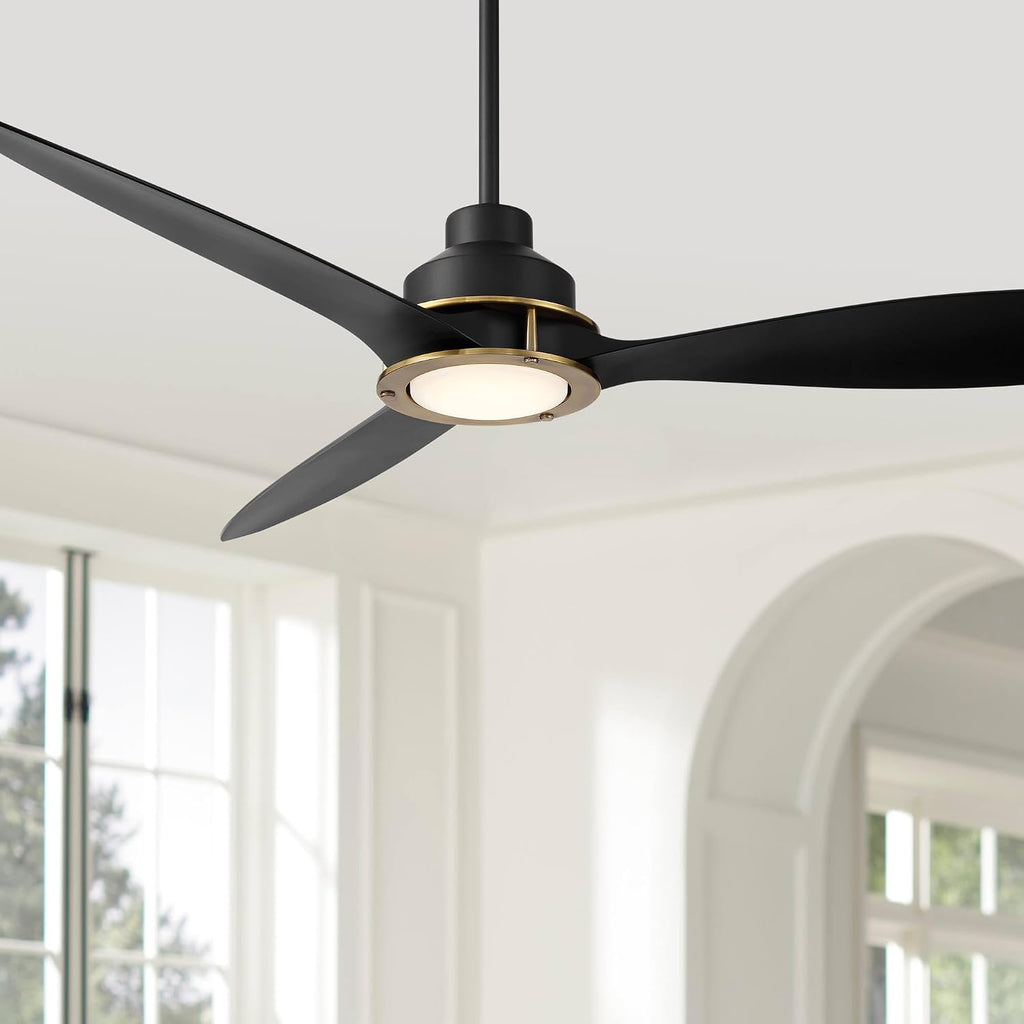 Casa Vieja 56' Veyron Modern Indoor Outdoor Ceiling Fan 3 Blade LED Light Remote Control Matte Black Finish Blades Bedroom Patio Living Room Kitchen Porch Damp Rated Decorative DC Motor Garage