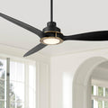 Casa Vieja 56' Veyron Modern Indoor Outdoor Ceiling Fan 3 Blade LED Light Remote Control Matte Black Finish Blades Bedroom Patio Living Room Kitchen Porch Damp Rated Decorative DC Motor Garage