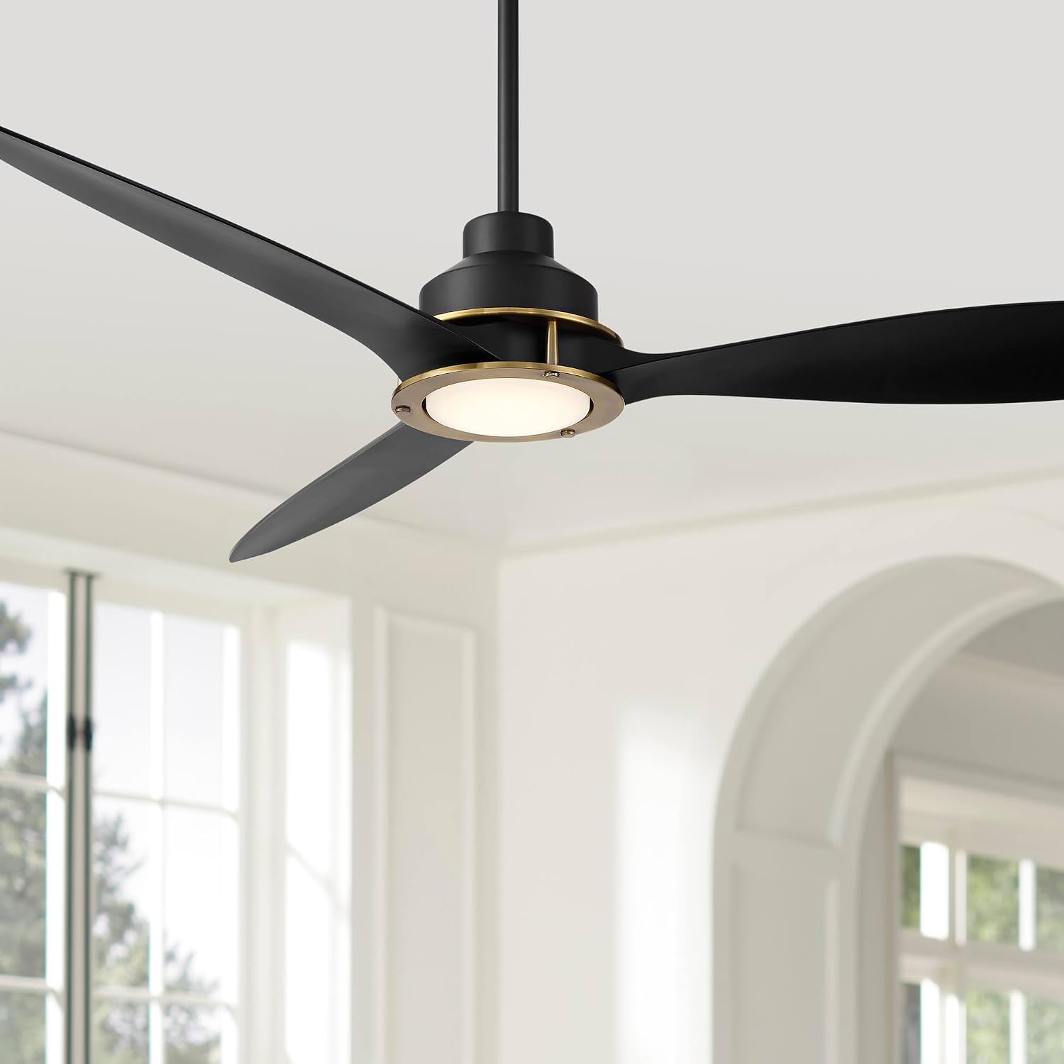Casa Vieja 56' Veyron Modern Indoor Outdoor Ceiling Fan 3 Blade LED Light Remote Control Matte Black Finish Blades Bedroom Patio Living Room Kitchen Porch Damp Rated Decorative DC Motor Garage
