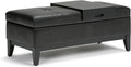 SIMPLIHOME Oregon Storage Ottoman Bench with Tray - 42 inch Wide Upholstered Vegan Leather Rectangle Ottoman Bench in Midnight Black, Transitional Tufted Ottoman for Living Room with Lift-Up Lid