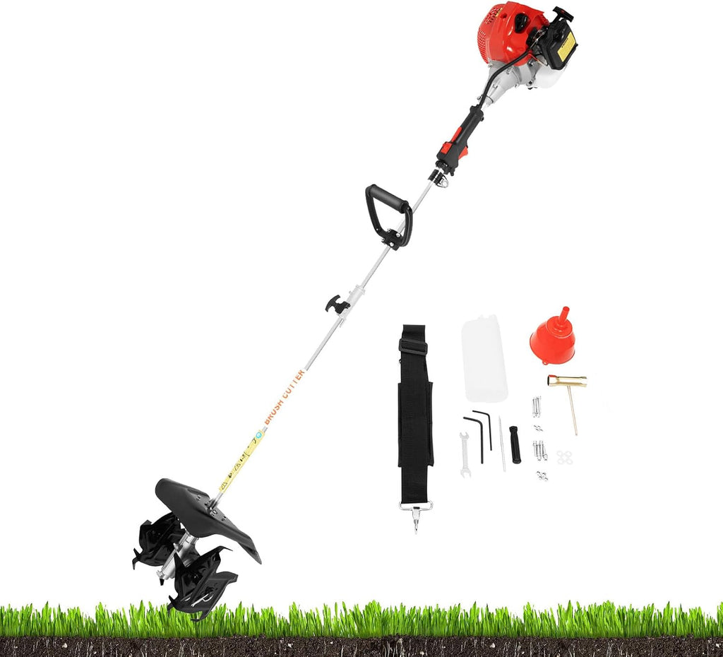Gas Power Garden Tiller 52CC 2-Stroke Garden Cultivator 10 Inch Tilling Width, 3.5 Inch Tilling Depth Mini Tiller Cultivator for Efficient Soil Conditioning on Dry Land, Hard Soil & Wetlands