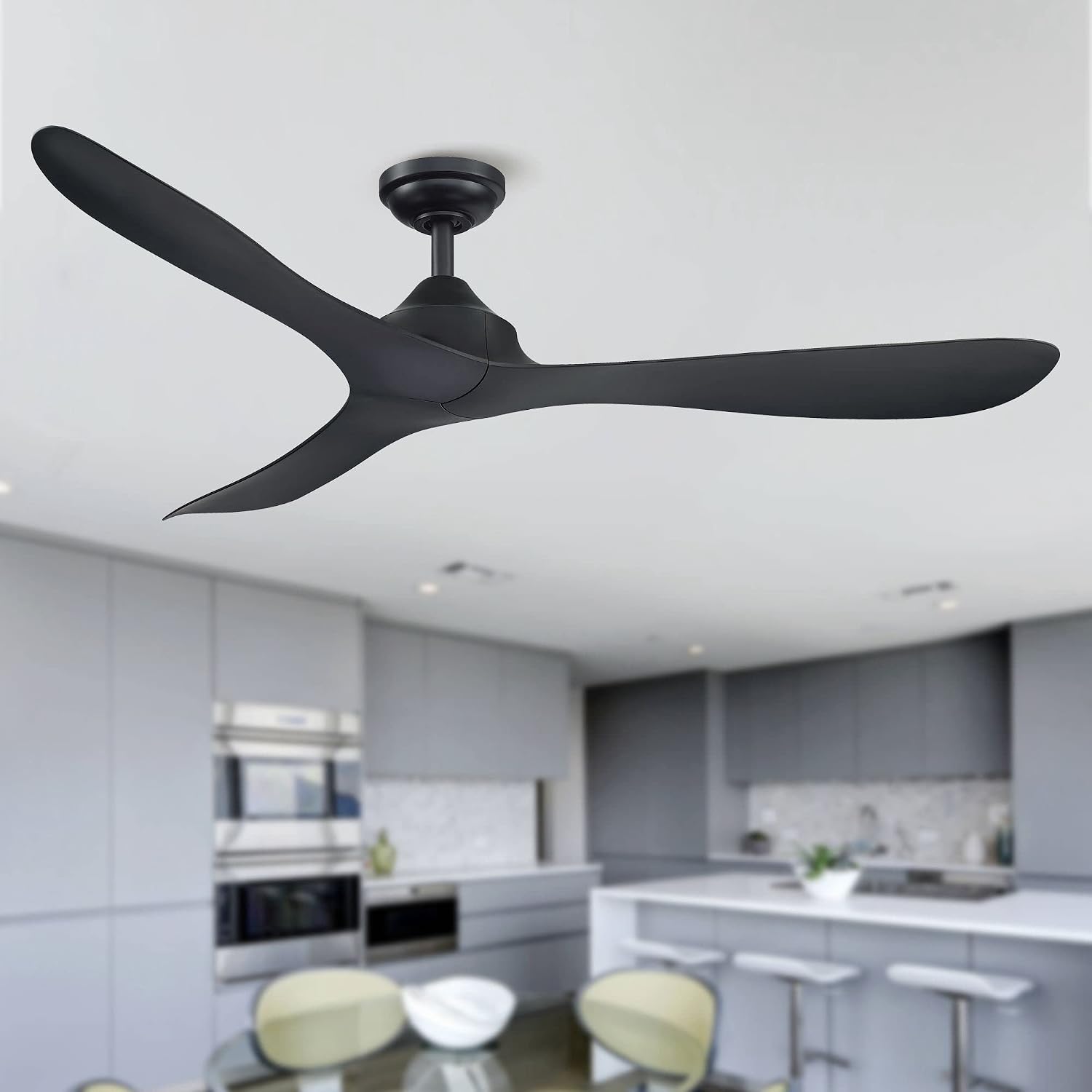 56' Black Ceiling Fan No Light - Modern Ceiling Fan without Light and Remote, 6 Speeds, Reversible 3 Blades, Outdoor Ceiling Fans for Patios Bedroom Living Room Garage