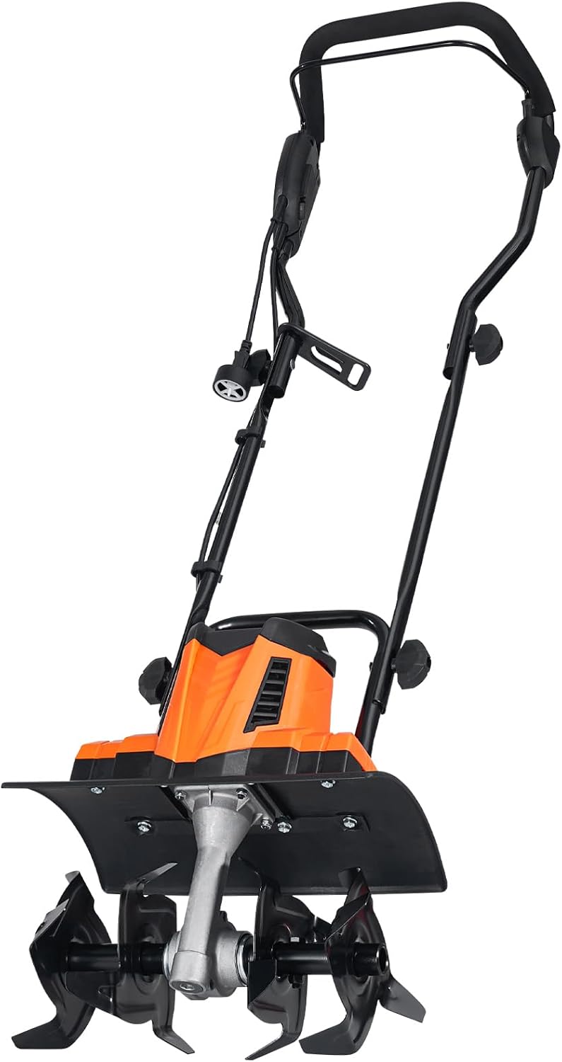 Happybuy 10 Amp Electric Tiller, 14' Tilling Width 3.94' Tilling Depth Corded Electric Tiller/Cultivator, Steel Mn Tines, Ideal for Garden Lawn Soil Digging