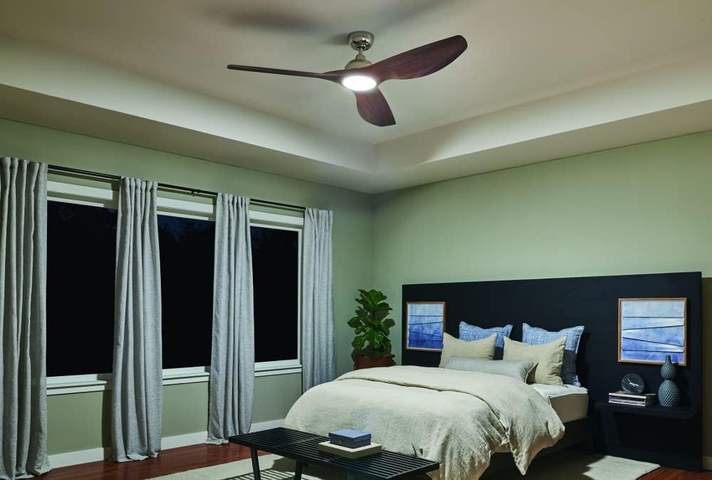 KICHLER 300365MWH Protruding Mount, 3 walnut Blades Ceiling fan with 23 watts light, Matte White
