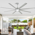 YYEHON 96 Inch Ceiling Fan with Light and Remote Control，Industrial Large Ceiling Fans with 8 Aluminum Blades, Silver，3CCT,Commercial Ceiling Fan for Porch/Garage/Shop