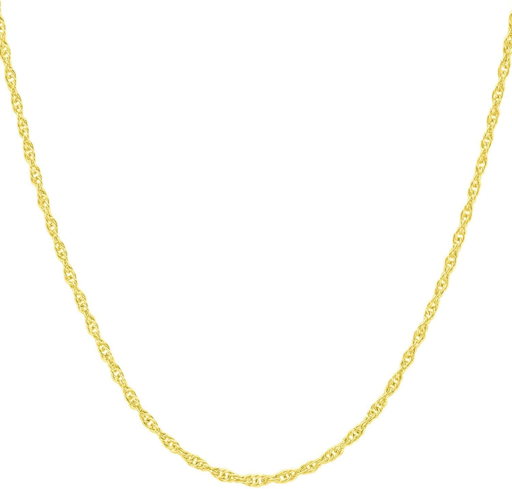 Italian Fashions 14K, 10K Yellow or White or Rose Solid Gold Italian Diamond Cut 0.8 mm-1.2 mm Rope and Mirror Cable Chain Necklace Thin & Strong gold chain Thin And Lightweight MADE IN ITALY