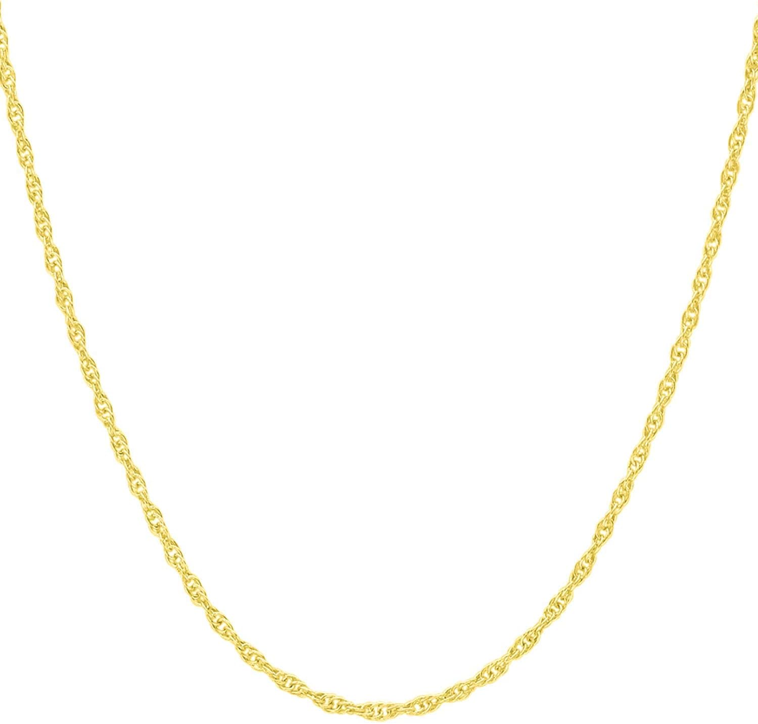 Italian Fashions 14K, 10K Yellow or White or Rose Solid Gold Italian Diamond Cut 0.8 mm-1.2 mm Rope and Mirror Cable Chain Necklace Thin & Strong gold chain Thin And Lightweight MADE IN ITALY