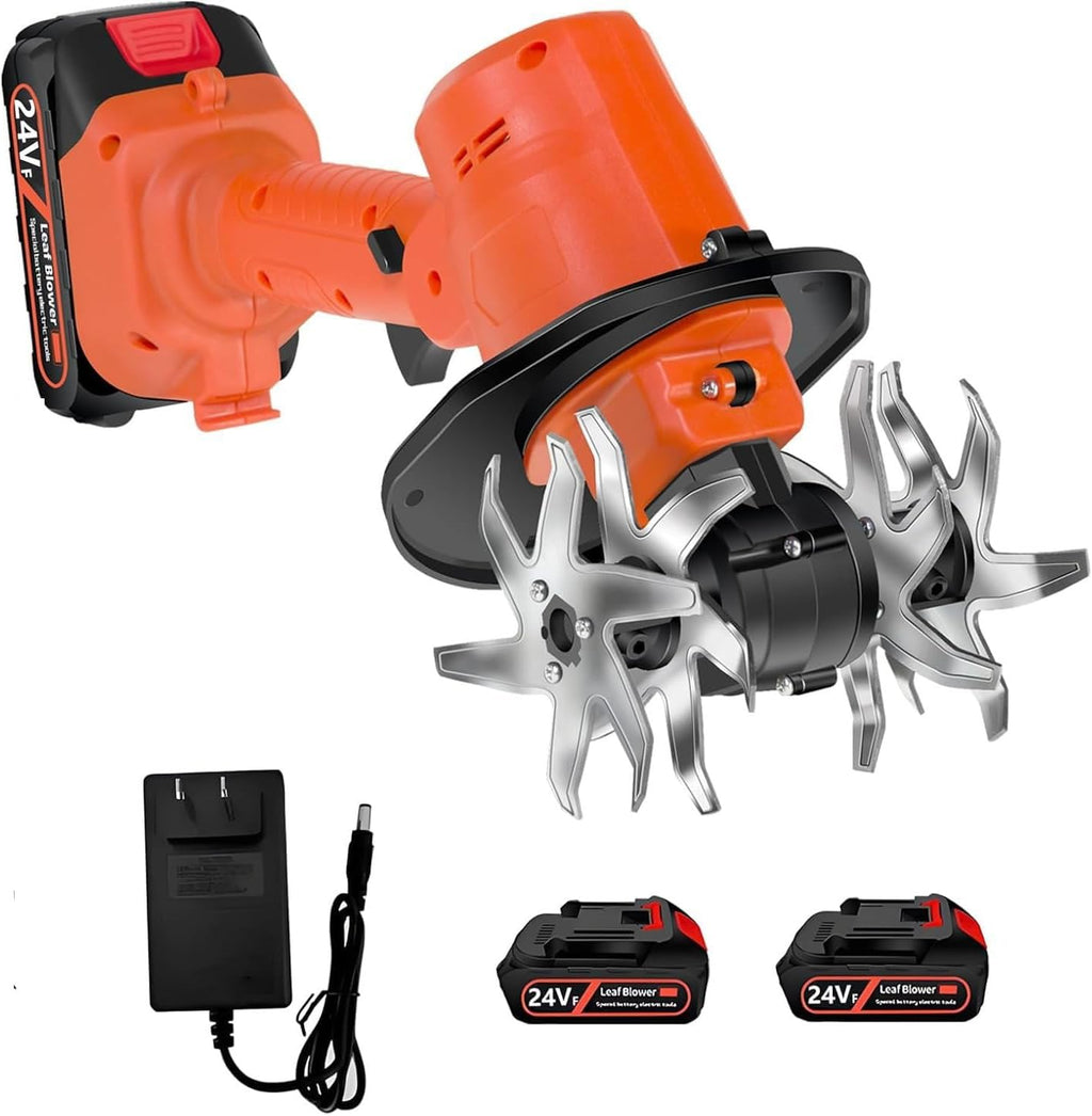 24v Cordless Mini Tiller Cultivator,Electric Garden Tiller Cultivator,235rpm with 4 Rows of Tines,2x1.5ah Batteries Charger,Ultra Lightweight 1.5kg,Garden Rototiller,for Effortless Gardening