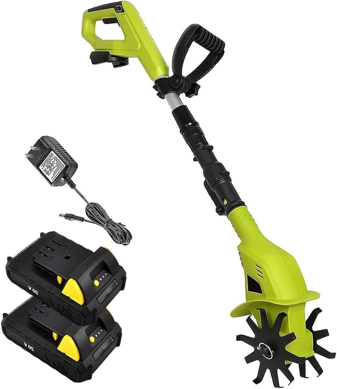 Cordless Electric Tiller Cultivator, 20V 250RPM Battery Garden Tiller, Adjustable Grip Length 3.18-4.16ft, Portable Soil Tiller Rotavator for The Garden, Vegetable Plots,1battery