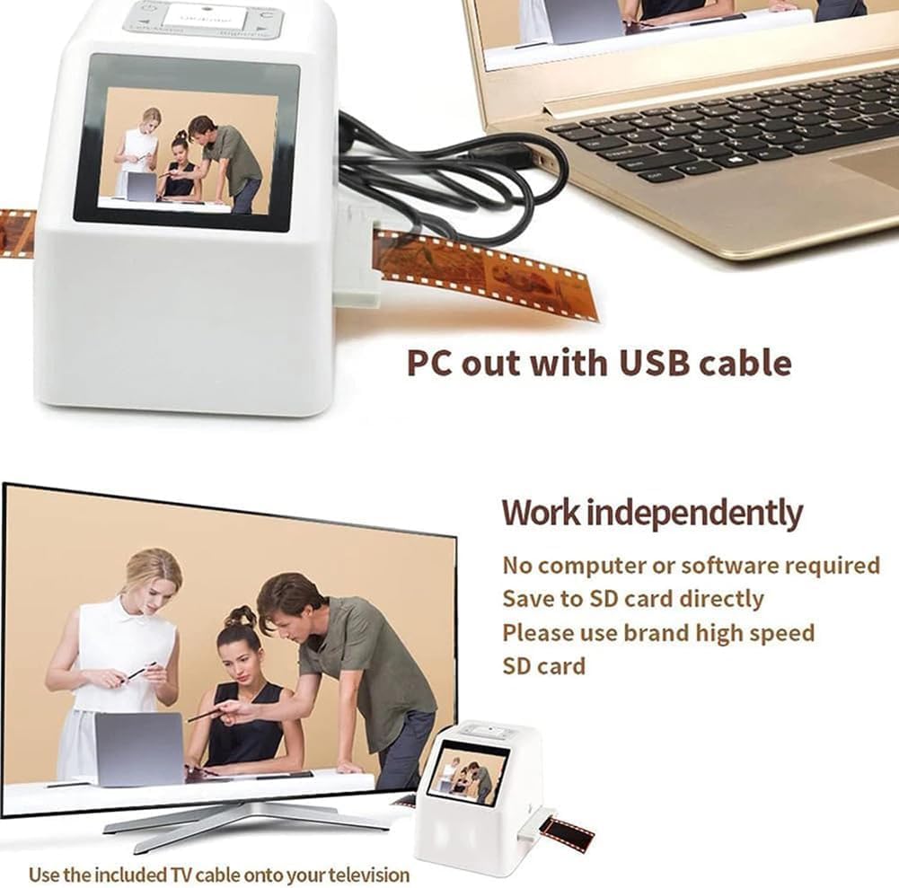 Digital Film Scanner, Negatives and Slide Scanner with 2.4In LCD Screen, Professional Film Scanner Digitizer for Convert 8Mm to JPEG